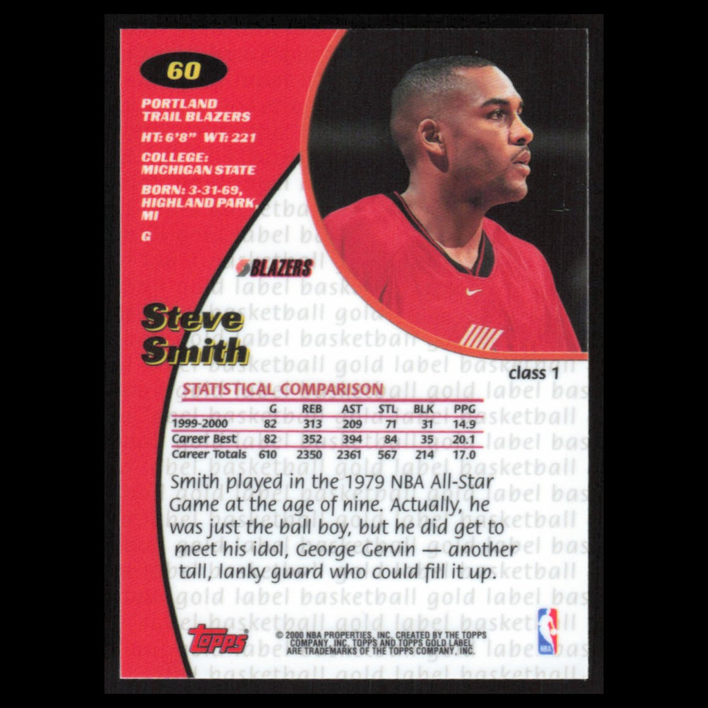 Steve Smith #60 2000 Topps Gold Label Portland Trail Blazers Basketball Card NBA