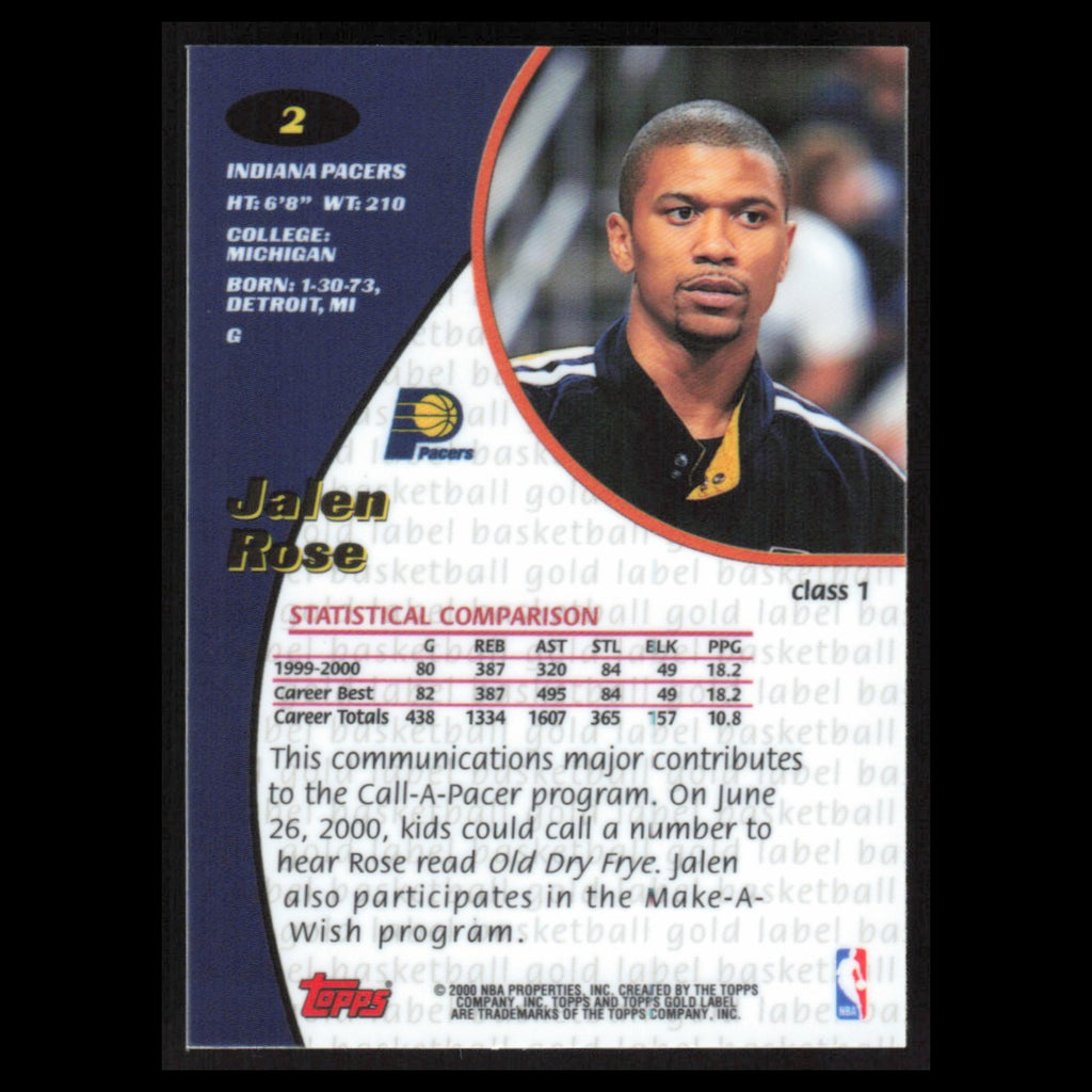 Jalen Rose #2 2000 Topps Gold Label Indiana Pacers Basketball Card NBA NM
