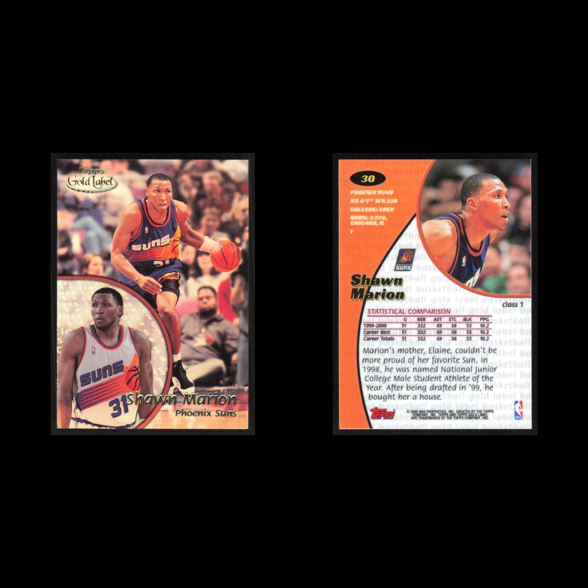 Shawn Marion #30 2000 Topps Gold Label Phoenix Suns Basketball Card NBA NM