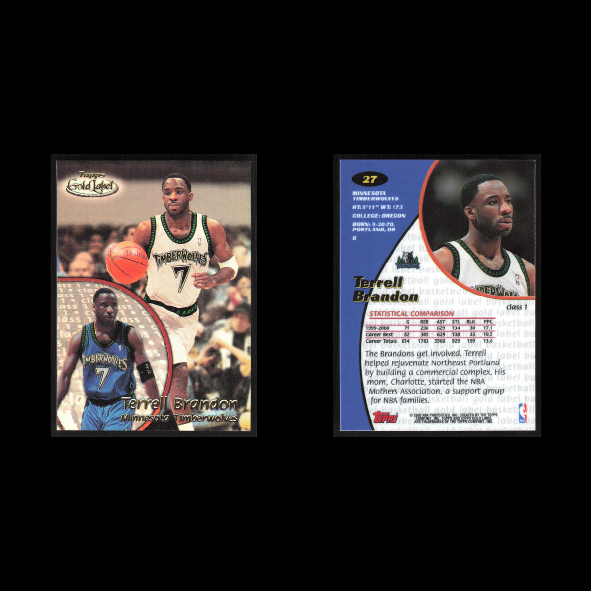 Terrell Brandon #27 2000 Topps Gold Label Minnesota Timberwolves Basketball Card