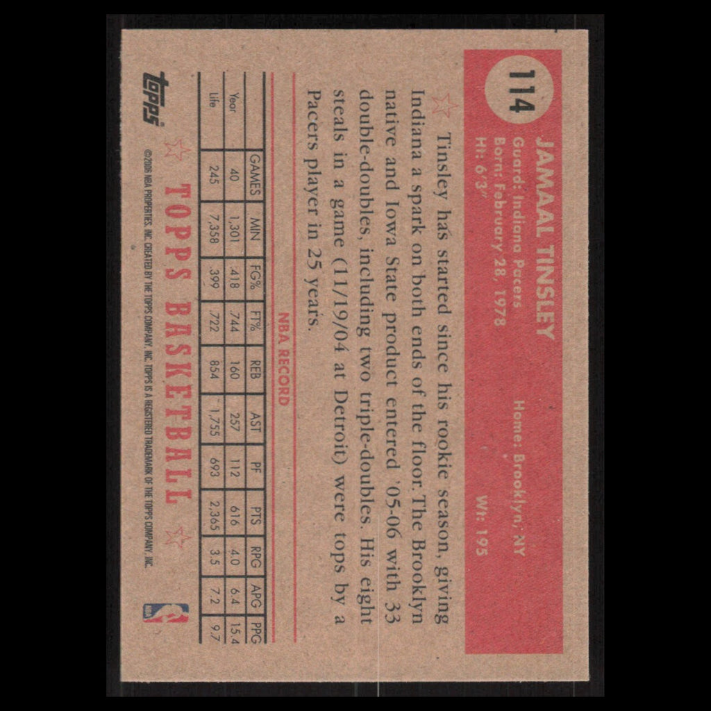 Jamaal Tinsley #114 2005 Topps 1952 Style Indiana Pacers Basketball Card NBA NM