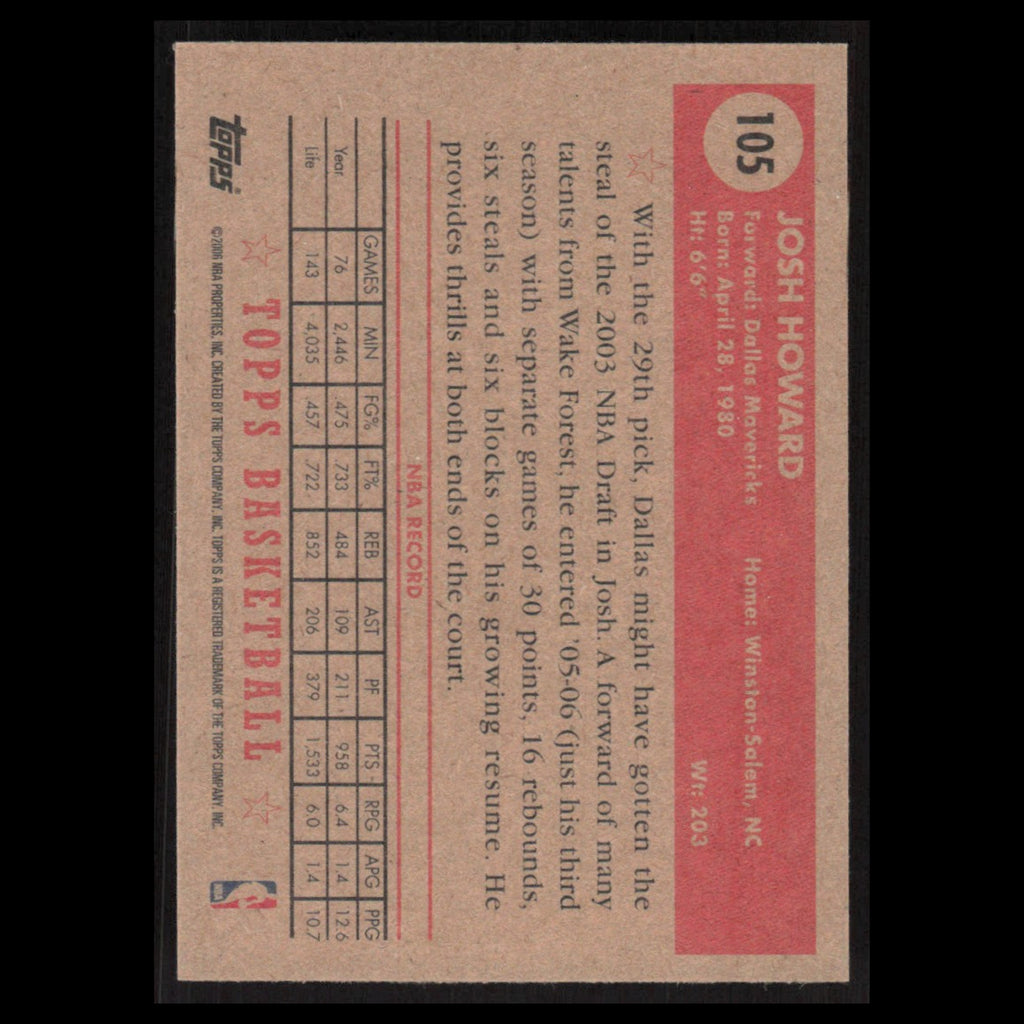 Josh Howard #105 2005 Topps 1952 Style Dallas Mavericks Basketball Card NBA NM