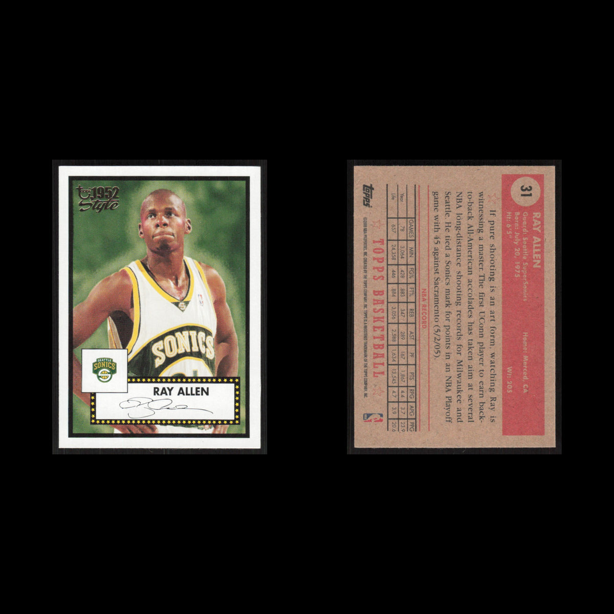 Ray Allen #31 2005 Topps 1952 Style Seattle SuperSonics Basketball Card NBA NM