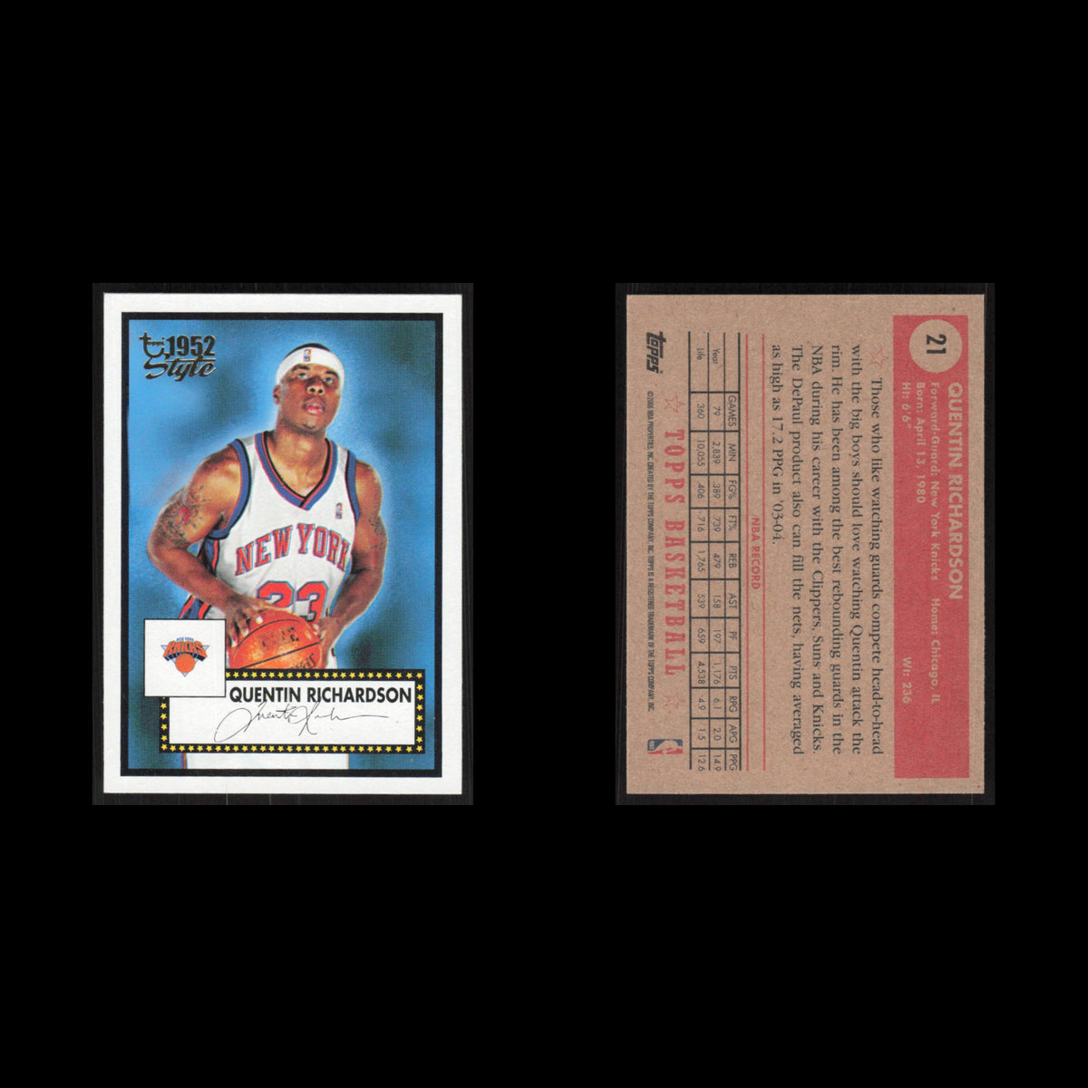 Quentin Richardson #21 2005 Topps 1952 Style New York Knicks Basketball Card NBA