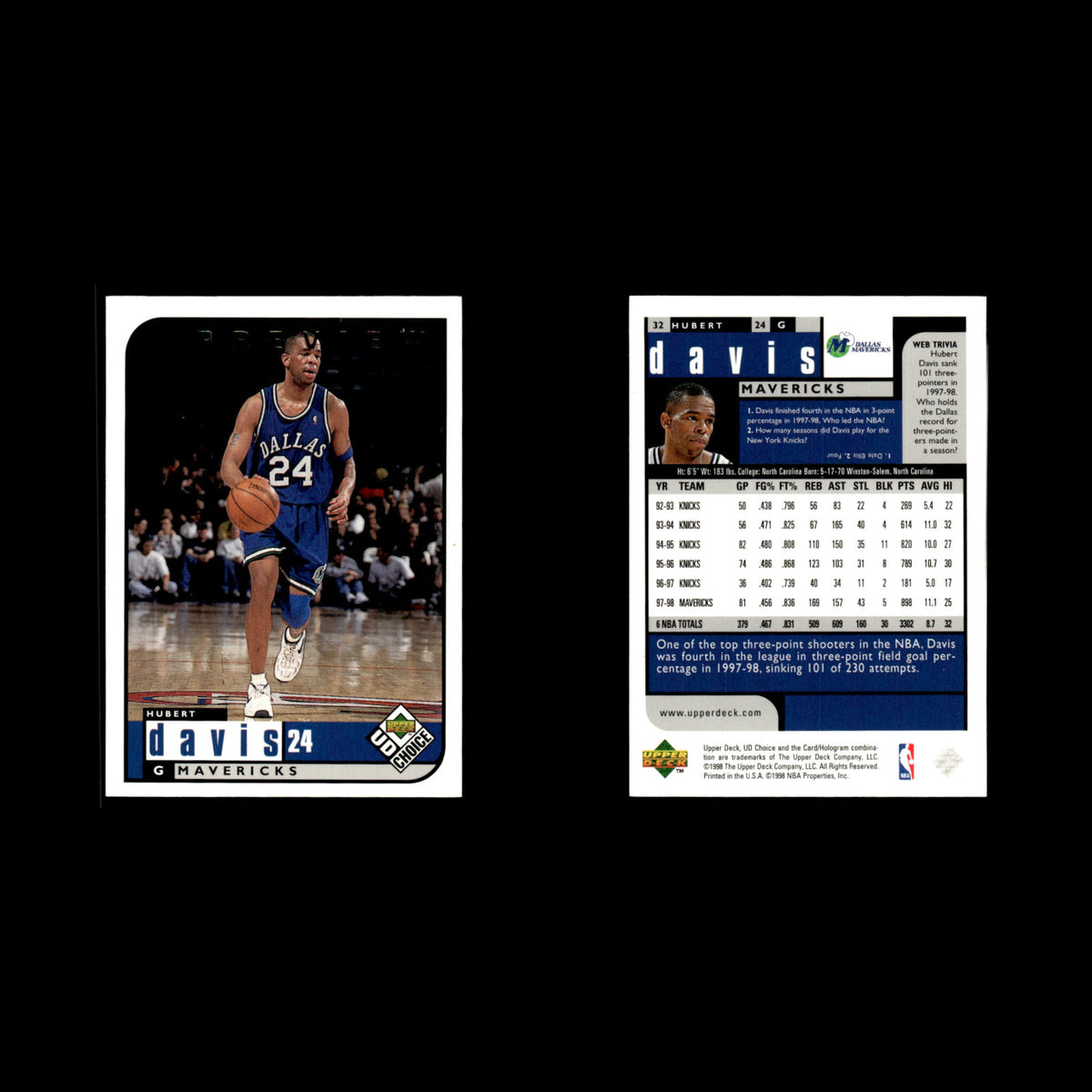Hubert Davis #32 1998 Upper Deck UD Choice Dallas Mavericks Basketball Card NBA