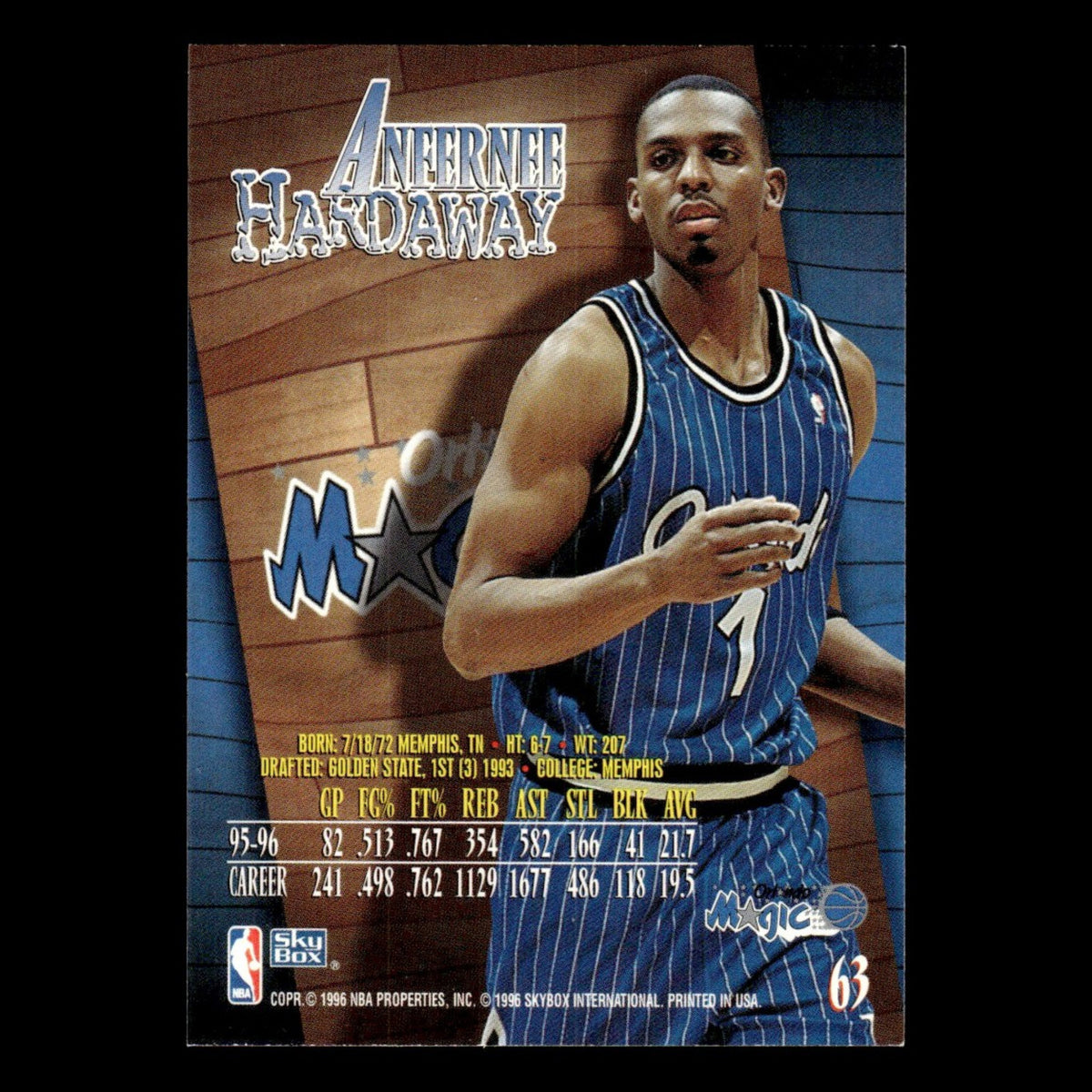Anfernee Hardaway #63 Penny 1996 Skybox Z Force Orlando Magic Basketball Card NM
