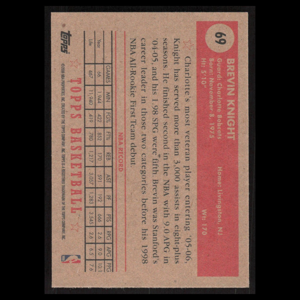 Brevin Knight #69 2005 Topps 1952 Style Charlotte Bobcats Basketball Card NBA NM