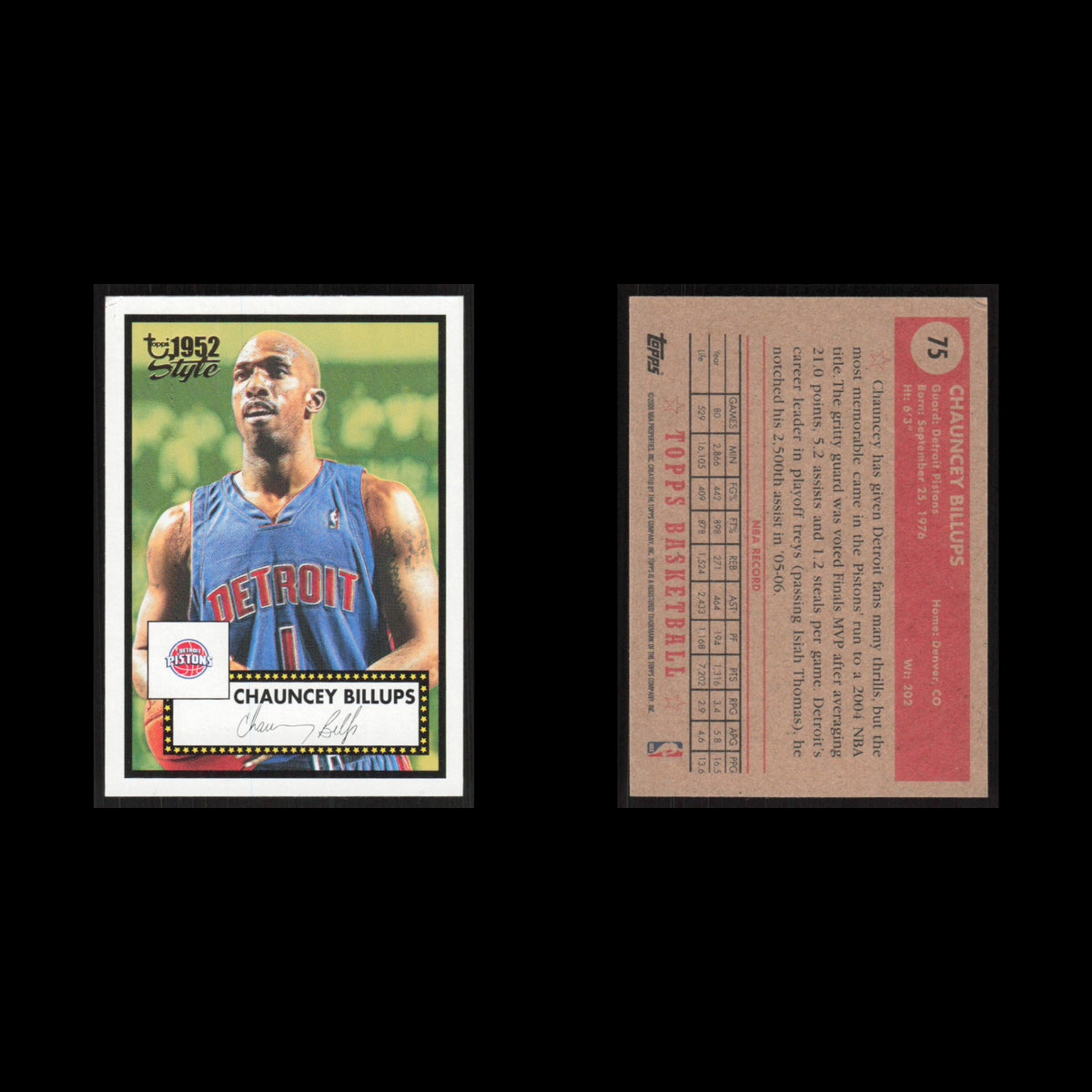 Chauncey Billups #75 2005 Topps 1952 Style Detroit Pistons Basketball Card NBA