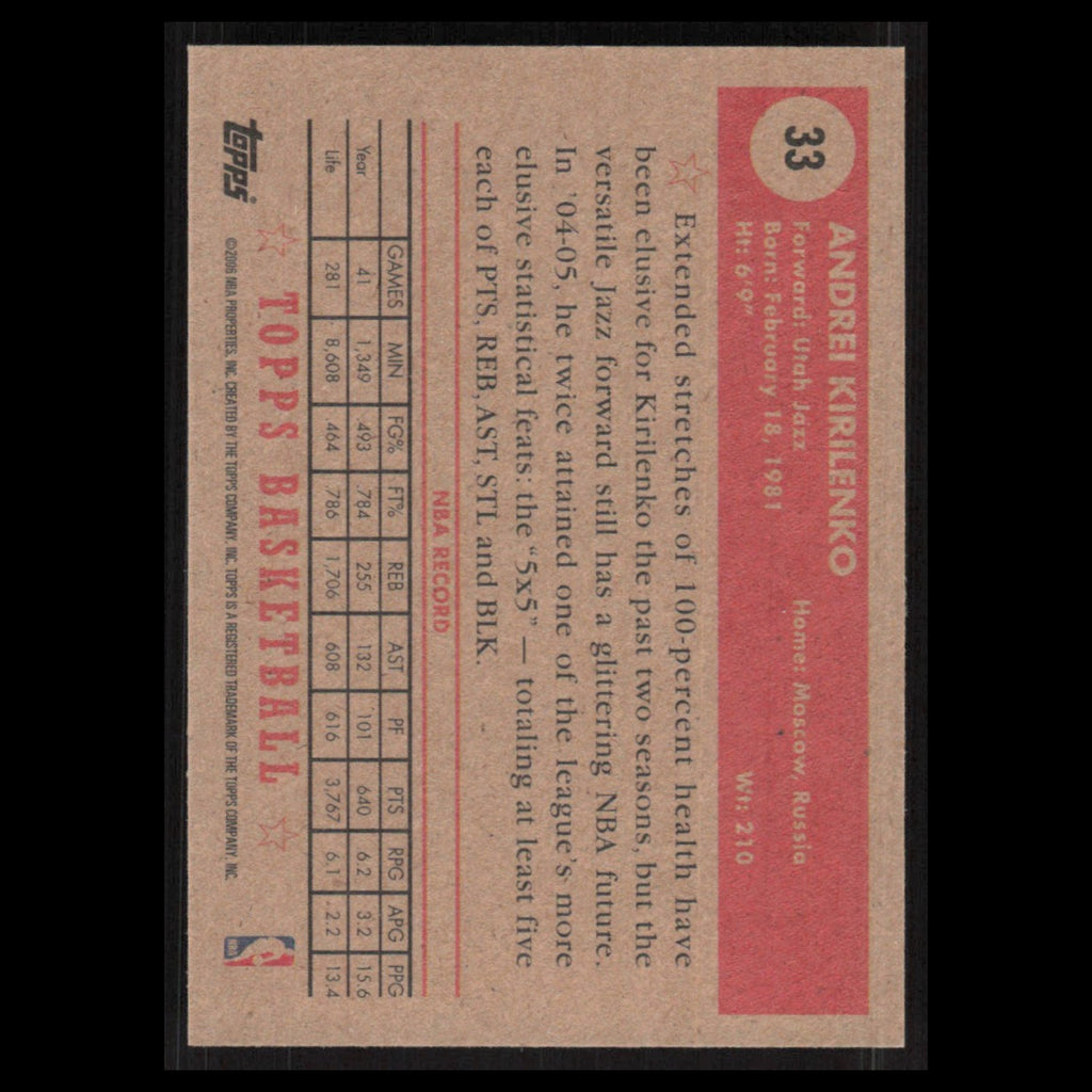 Andrei Kirilenko #33 2005 Topps 1952 Style Utah Jazz Basketball Card NBA NM