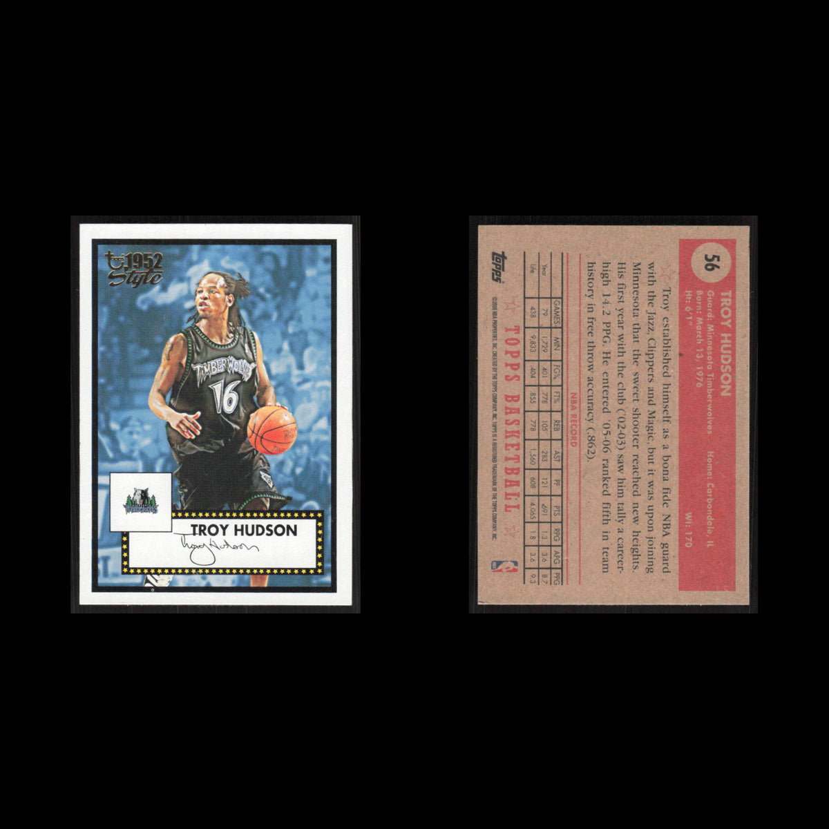 Troy Hudson #56 2005 Topps 1952 Style Minnesota Timberwolves Basketball Card NBA