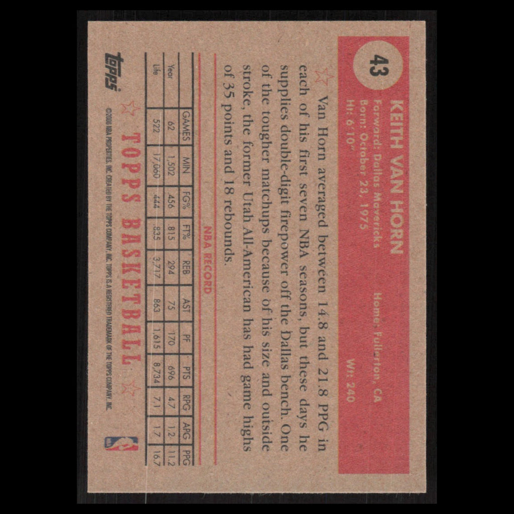 Keith Van Horn #43 2005 Topps 1952 Style Dallas Mavericks Basketball Card NBA NM