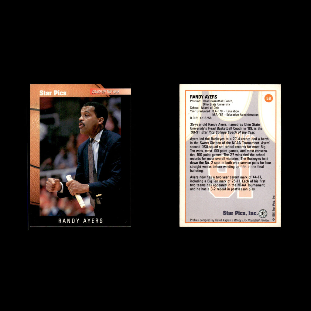 Randy Ayers #59 1991 Star Pics Ohio State Buckeyes Basketball Card NBA EX