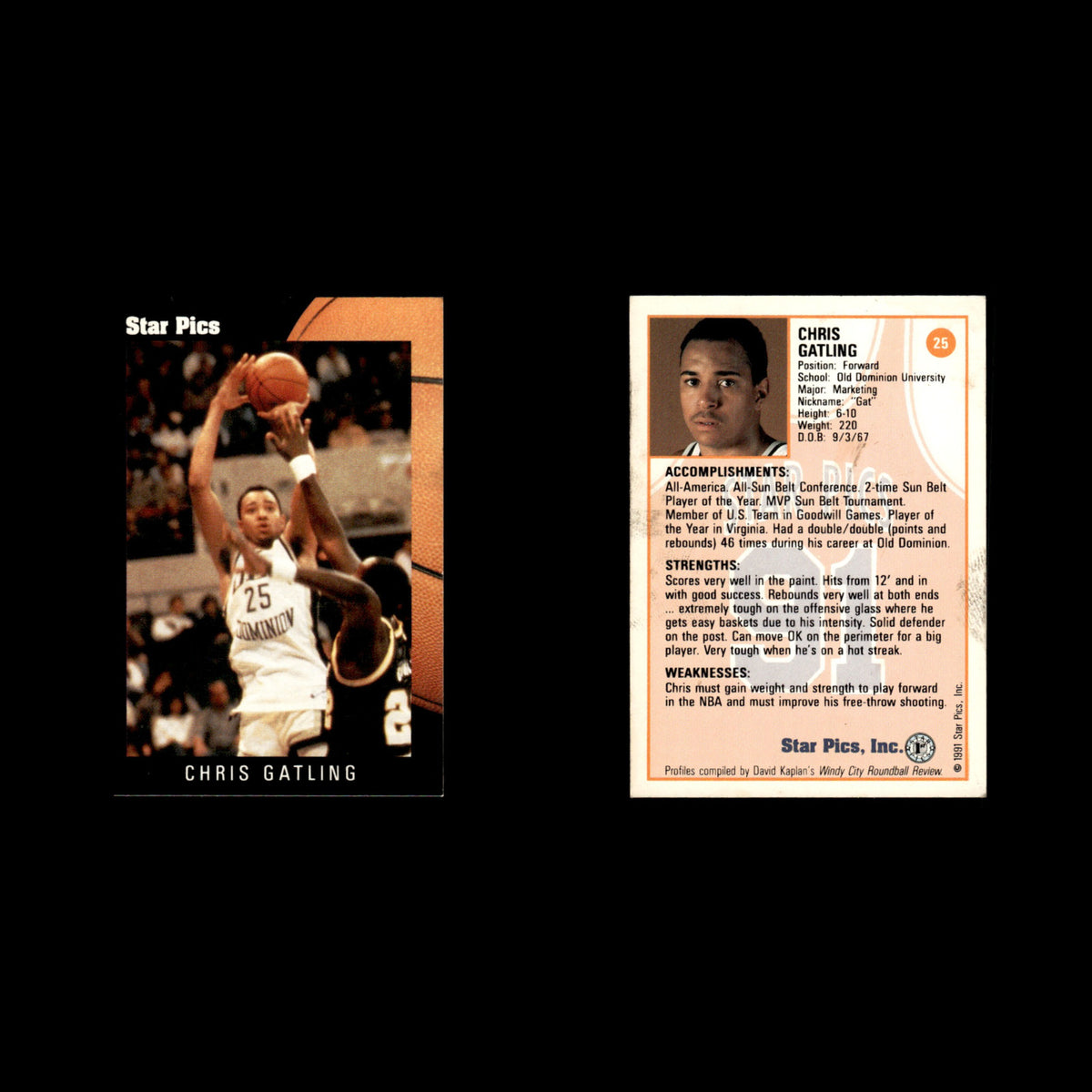 Chris Gatling #25 1991 Star Pics Old Dominion Monarchs Basketball Card NBA EX