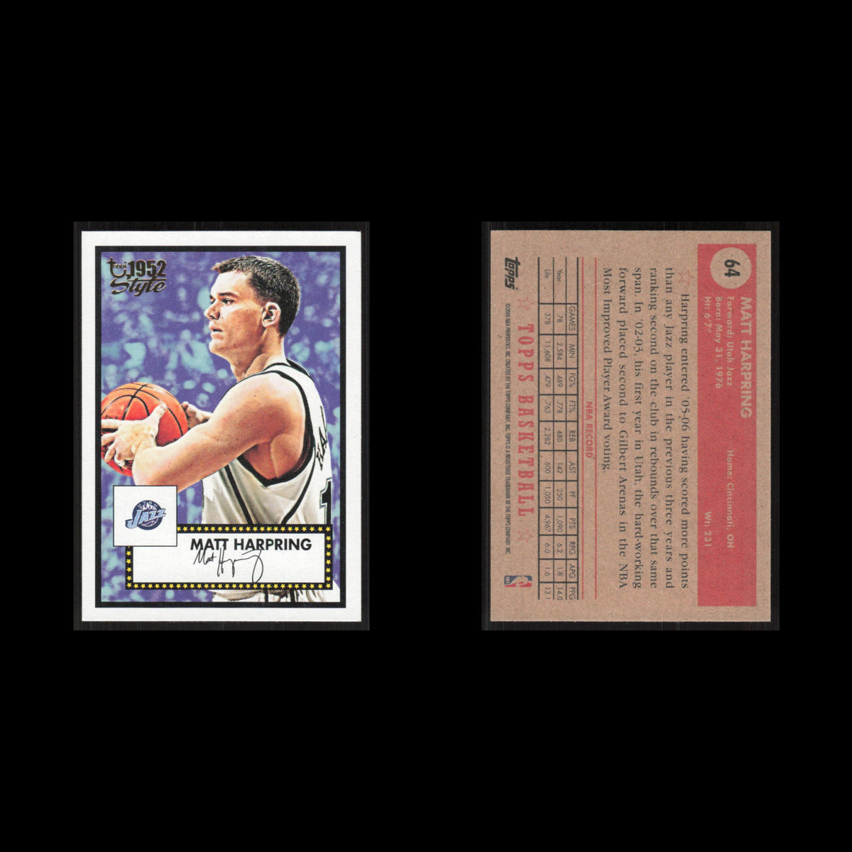 Matt Harpring #64 2005 Topps 1952 Style Utah Jazz Basketball Card NBA NM