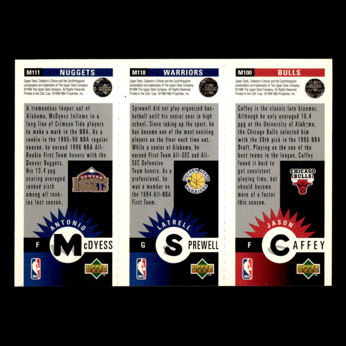 Antonio McDyess/Latrell Sprewell/Jason Caffey #M111/M118/M100 1996 Basketball NM