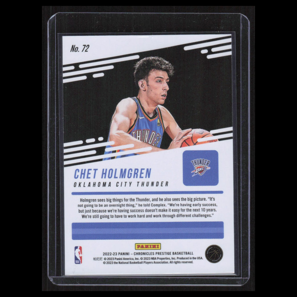 Chet Holmgren /75 #72 2022 Panini Chronicles Orange Oklahoma City Thunder Card