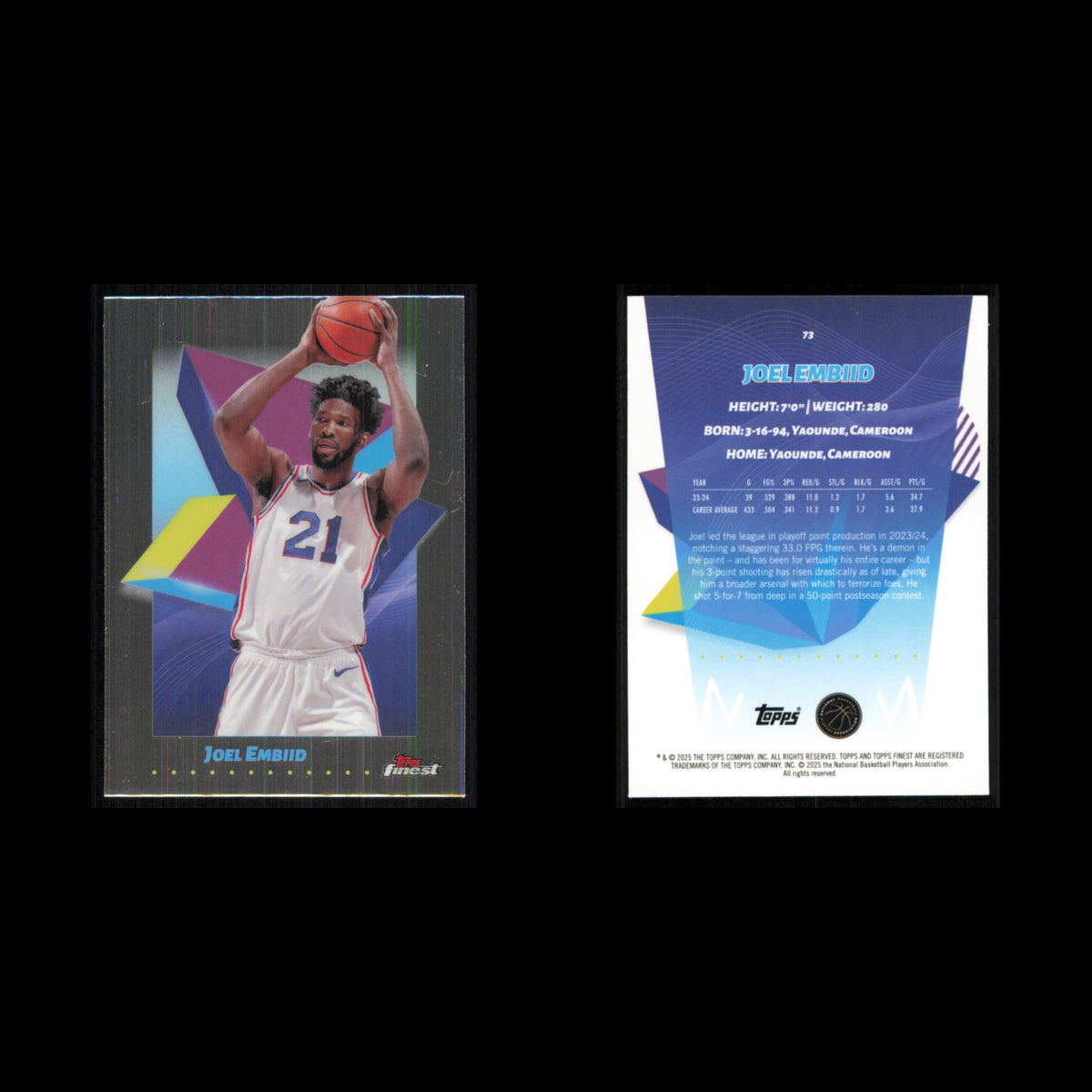 Joel Embiid #73 2024 Topps Finest Philadelphia 76ers Basketball Card NBA NM