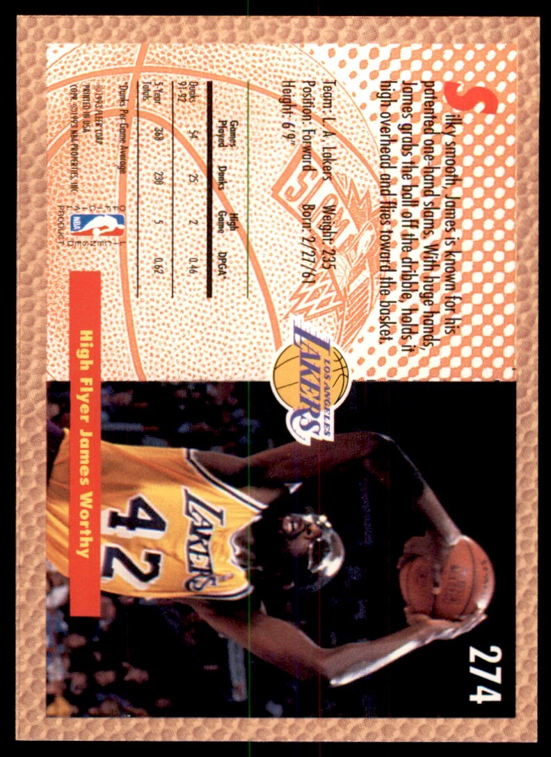 1992-93 Fleer James Worthy . Los Angeles Lakers #274