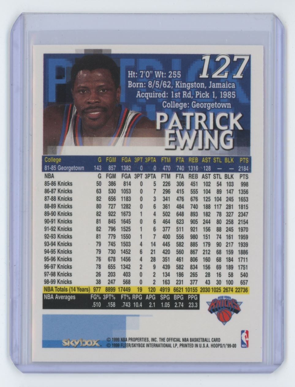 1999-00 Hoops Skybox Patrick Ewing Basketball Card #127