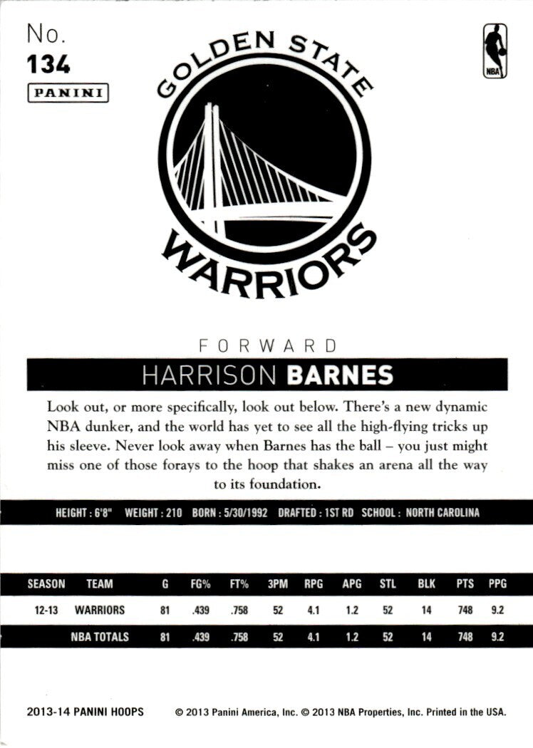 2013-14 Hoops Basketball Card Harrison Barnes Golden State Warriors #134