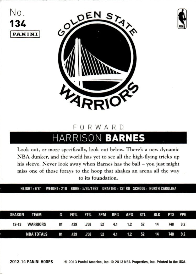 2013-14 Hoops Basketball Card Harrison Barnes Golden State Warriors #134