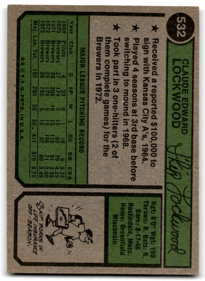 1974 Topps Skip Lockwood . California Angels #532