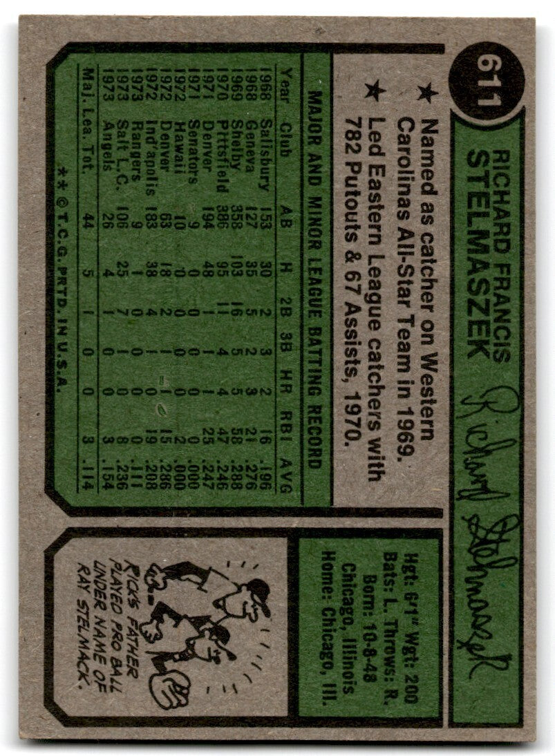 1974 Topps Rick Stelmaszek . California Angels #611