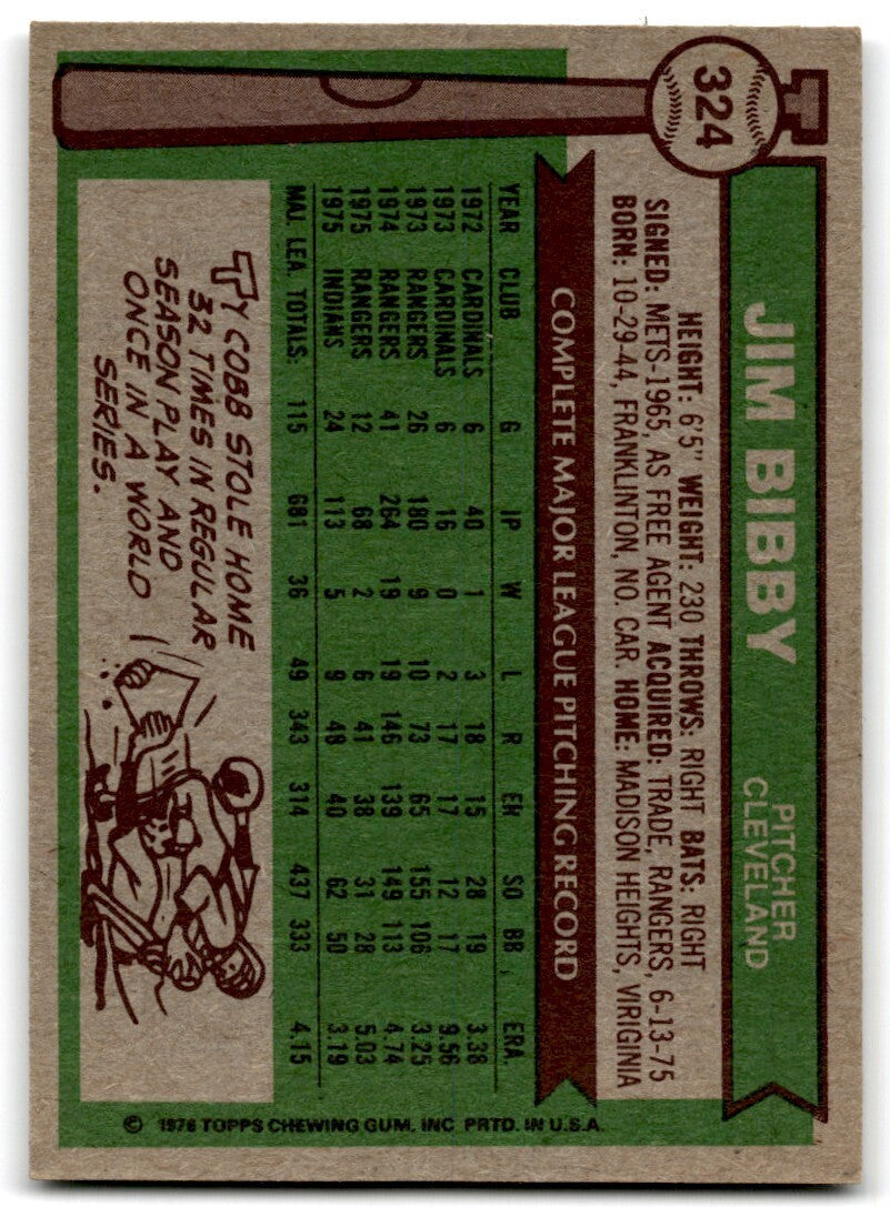 1976 Topps Jim Bibby . Cleveland Indians #324