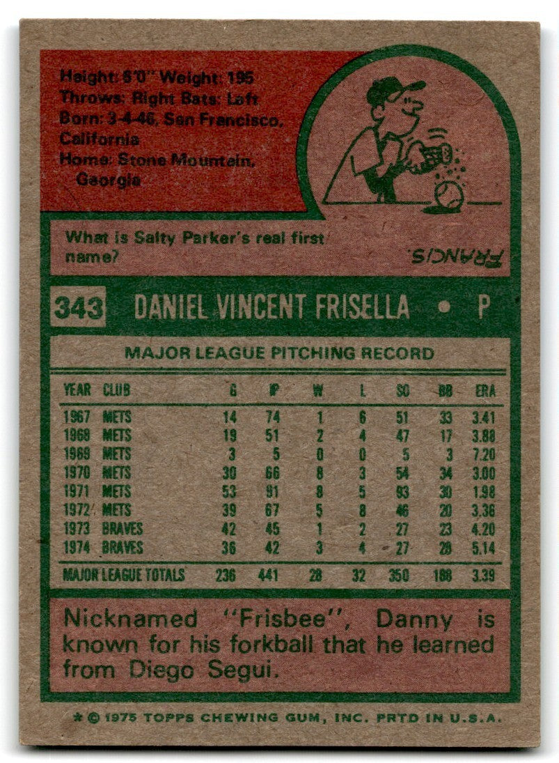 1975 Topps Danny Frisella . San Diego Padres #343