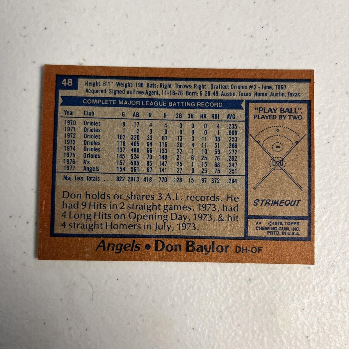 1978 Topps Don Baylor N California Angels #48