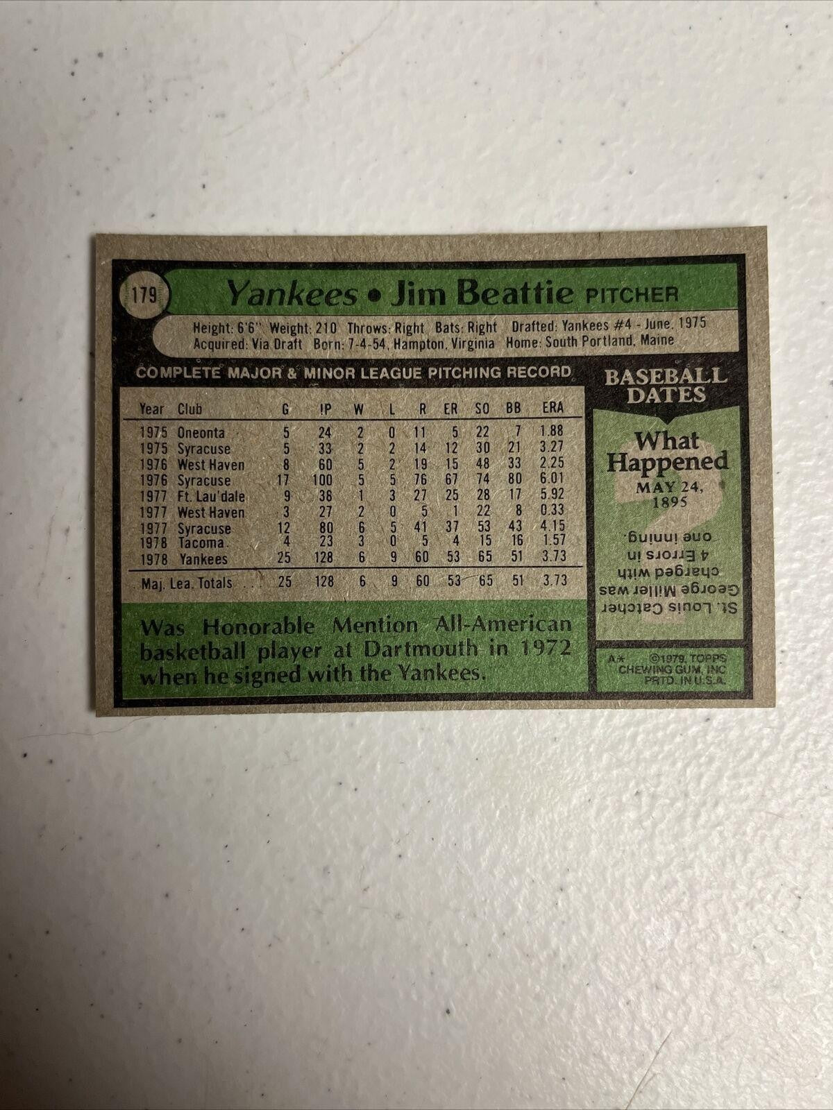 1979 Topps Jim Beattie Rookie N New York Yankees #179