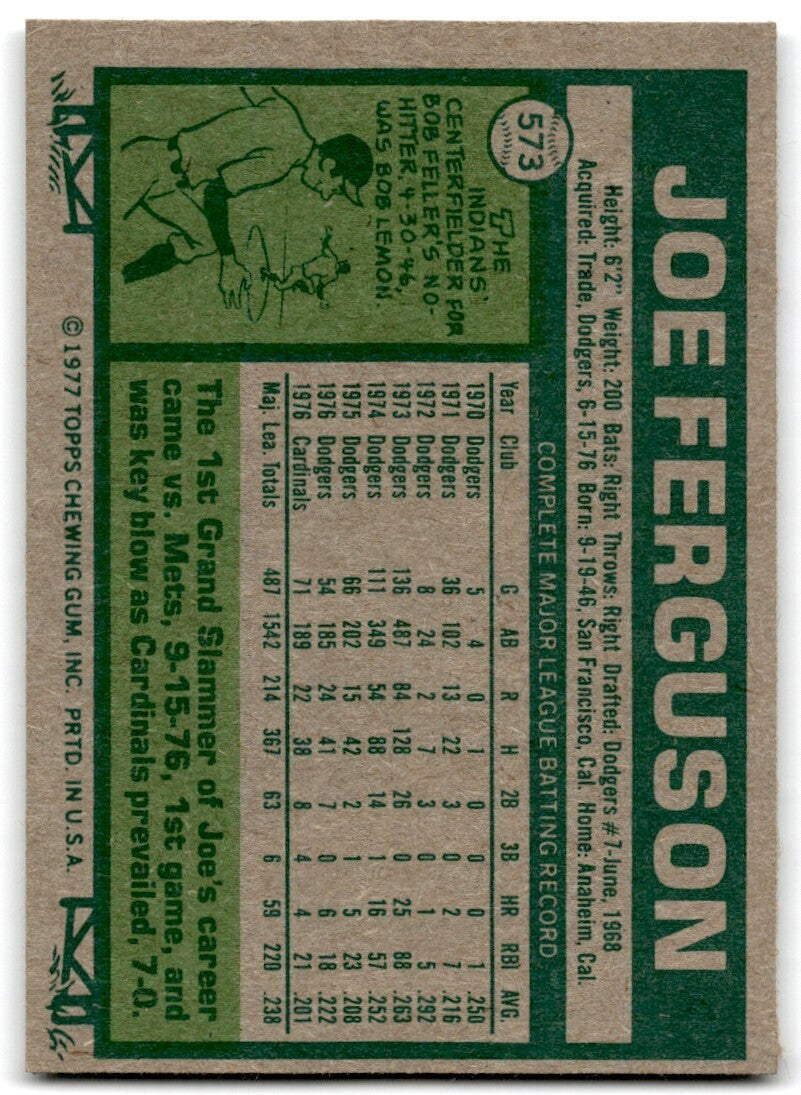 1977 Topps Joe Ferguson . St. Louis Cardinals #573