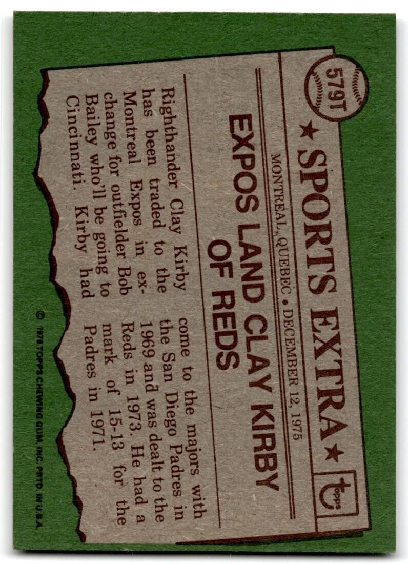 1976 Topps Traded Clay Kirby . Montreal Expos #579T