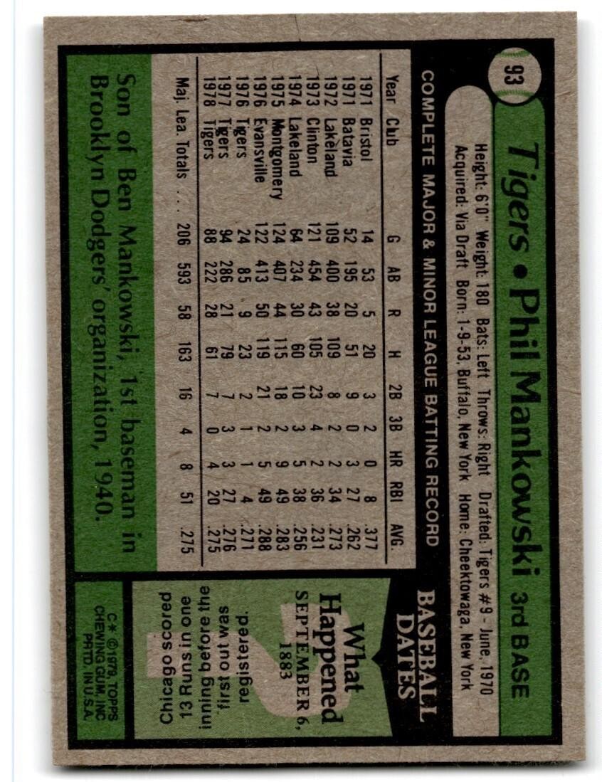 1979 Topps Phil Mankowski . Detroit Tigers #93