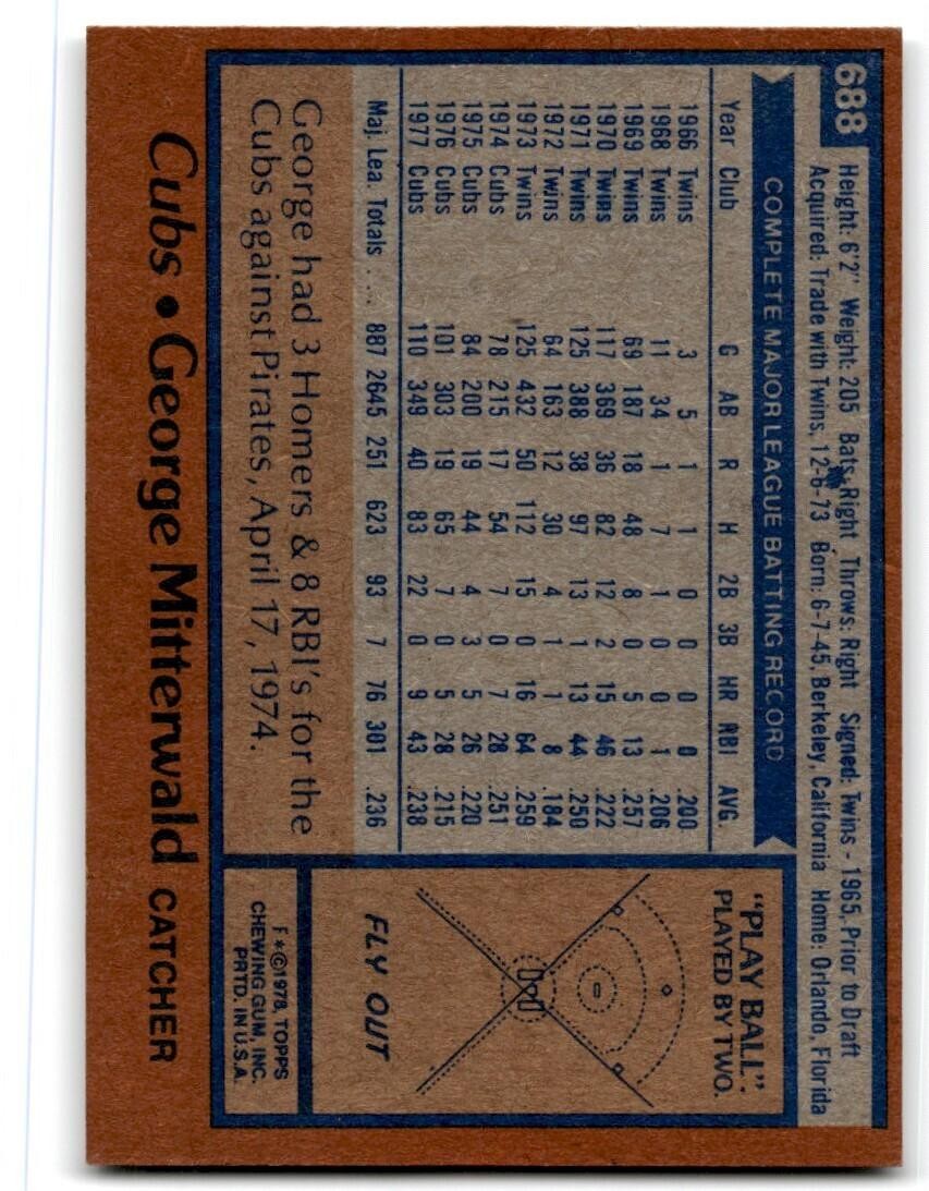 1978 Topps George Mitterwald . Chicago Cubs #688