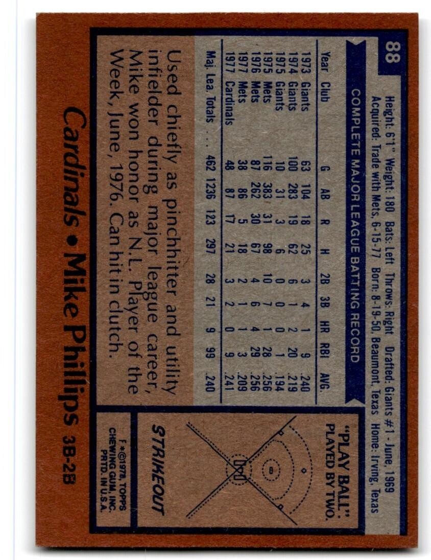 1978 Topps Mike Phillips . St. Louis Cardinals #88