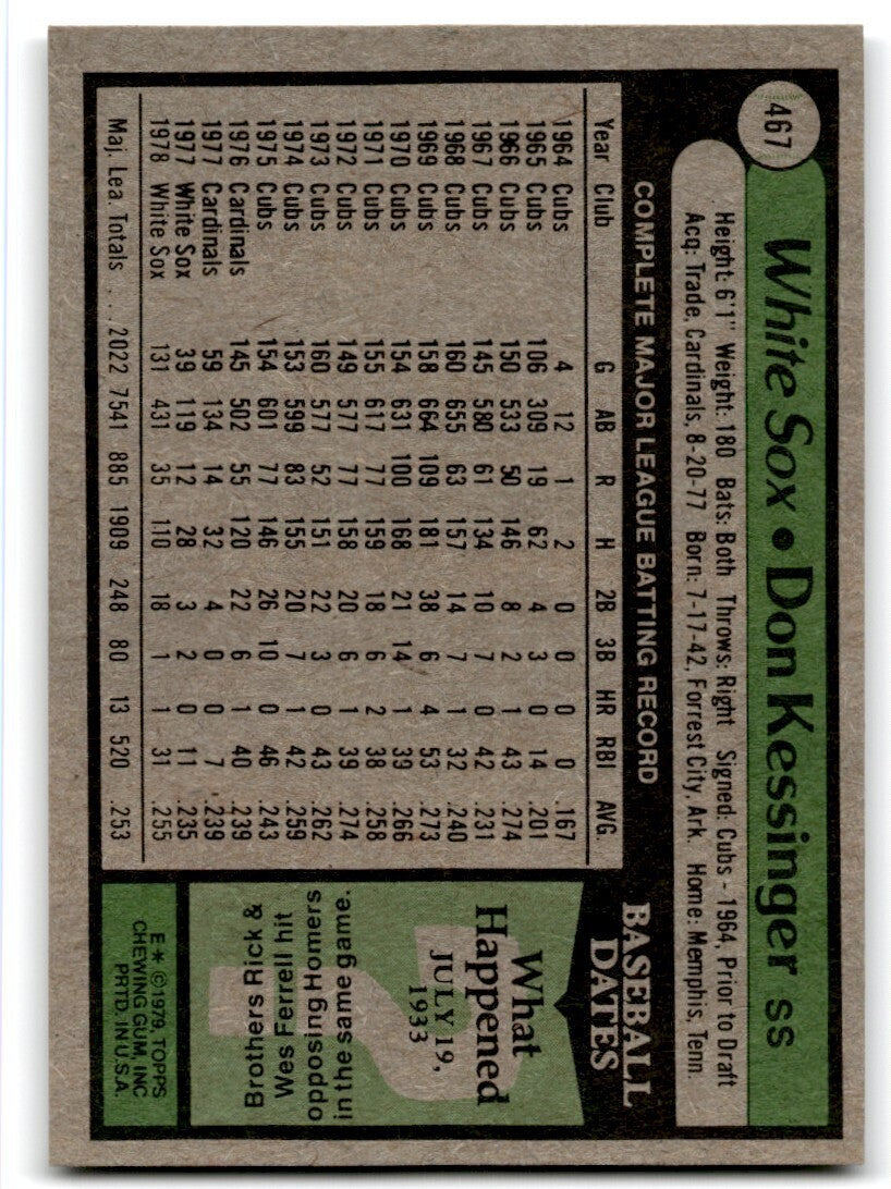1979 Topps Don Kessinger . Chicago White Sox #467