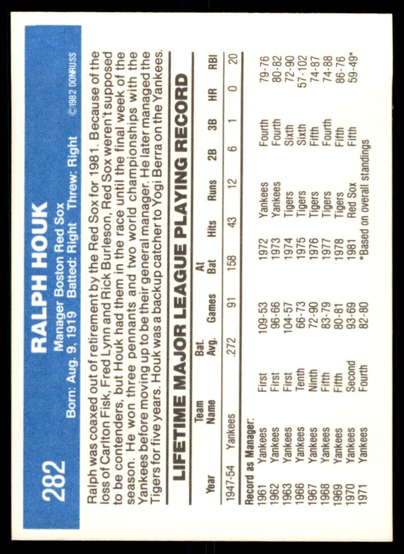 1982 Donruss Ralph Houk . Boston Red Sox #282