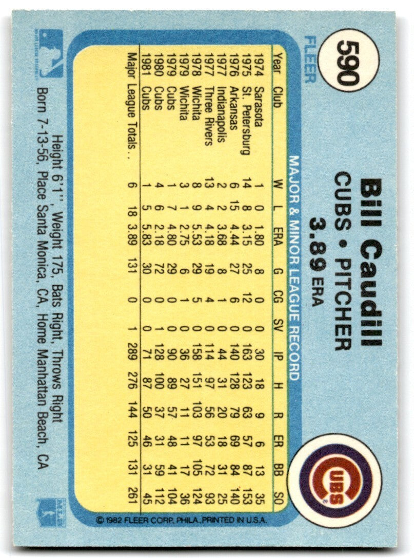 1982 Fleer Bill Caudill . Chicago Cubs #590