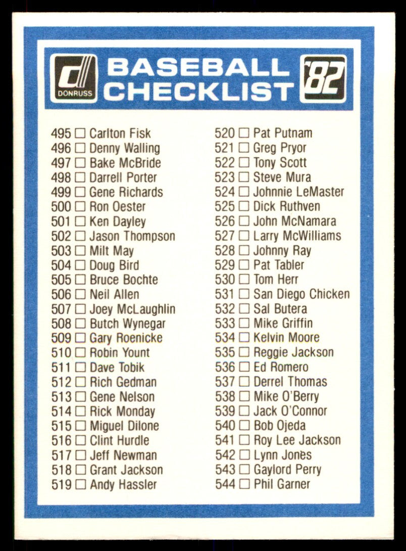 1982 Donruss Checklist 443-544 . #NNO