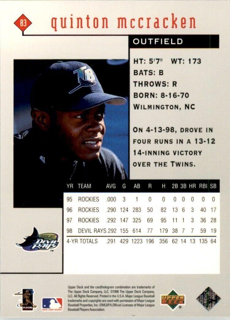 1999 Upper Deck Black Diamond Quinton McCracken . Tampa Bay Devil Rays #83