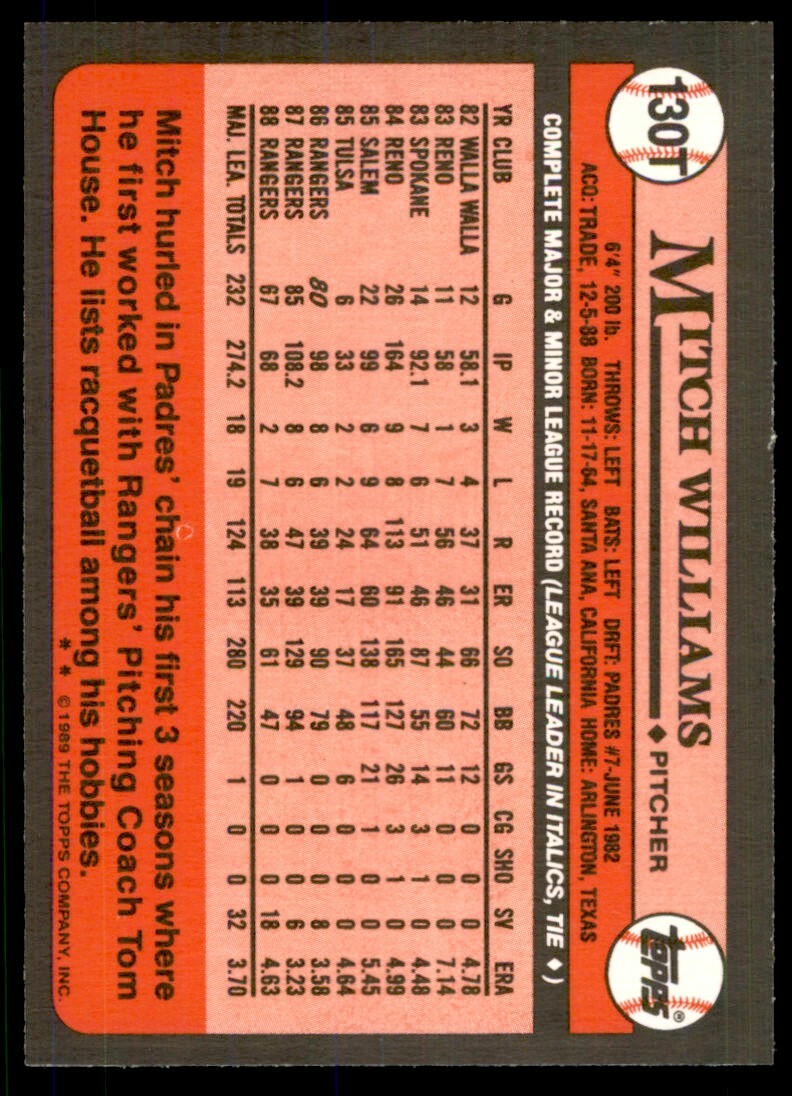 1989 Topps Traded Mitch Williams . Chicago Cubs #130T