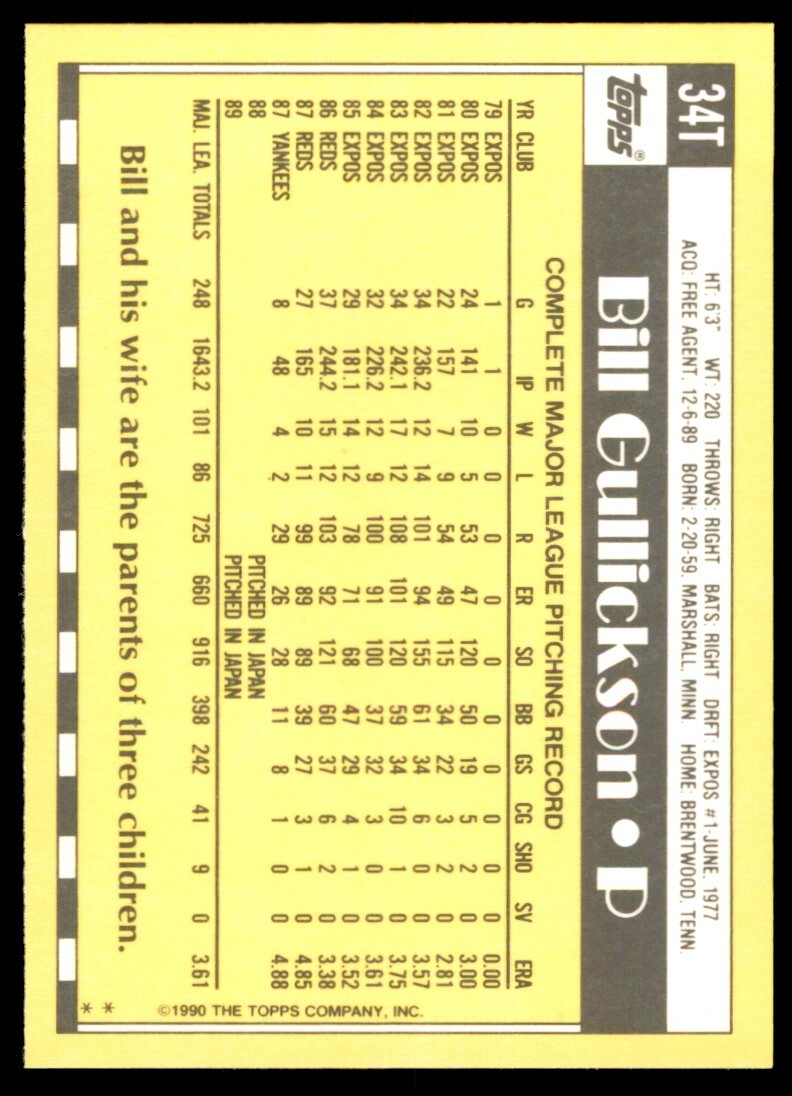 1990 Topps Traded Bill Gullickson .  Houston Astros #34T