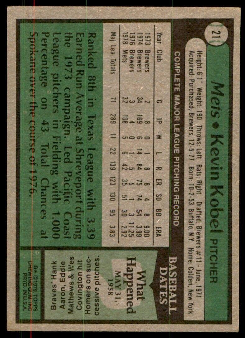 1979 Topps Kevin Kobel . New York Mets #21