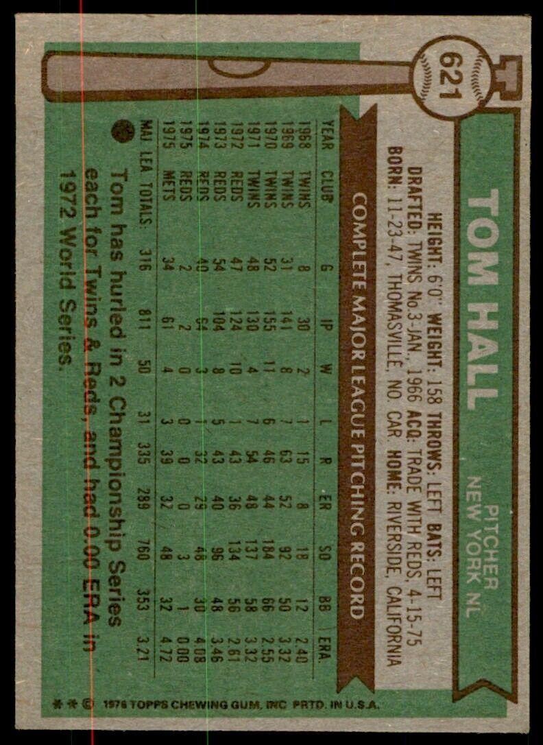 1976 Topps Tom Hall . New York Mets #621