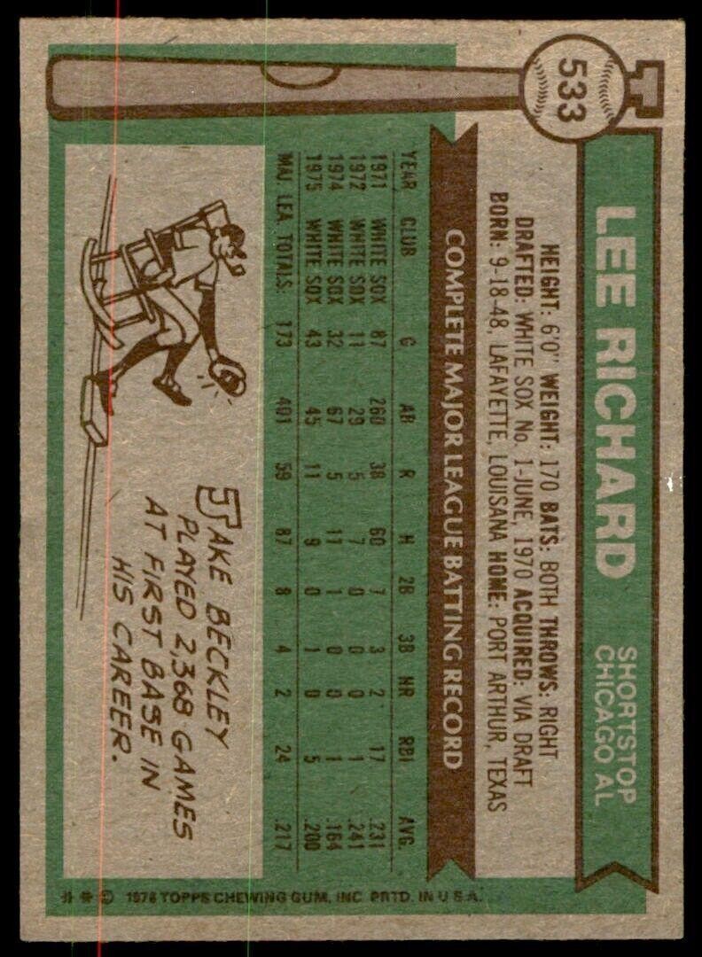 1976 Topps Lee Richard . Chicago White Sox #533