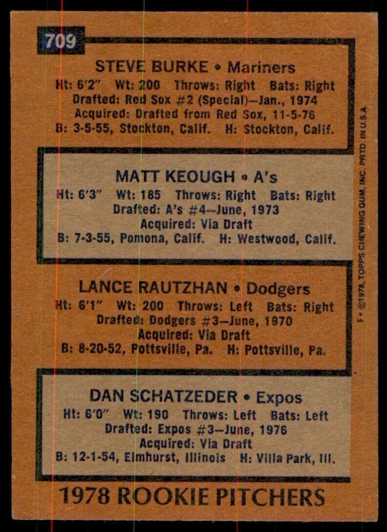1978 Topps Rookie Pitchers - Steve Burke/Matt Keough/Lance Rautzhan/Dan