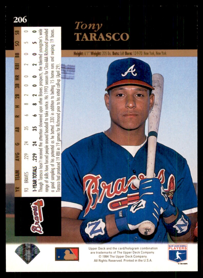 1994 Upper Deck Electric Diamond Tony Tarasco . Atlanta Braves #206