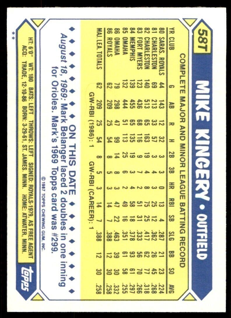 1987 Topps Traded Mike Kingery . Seattle Mariners #58T