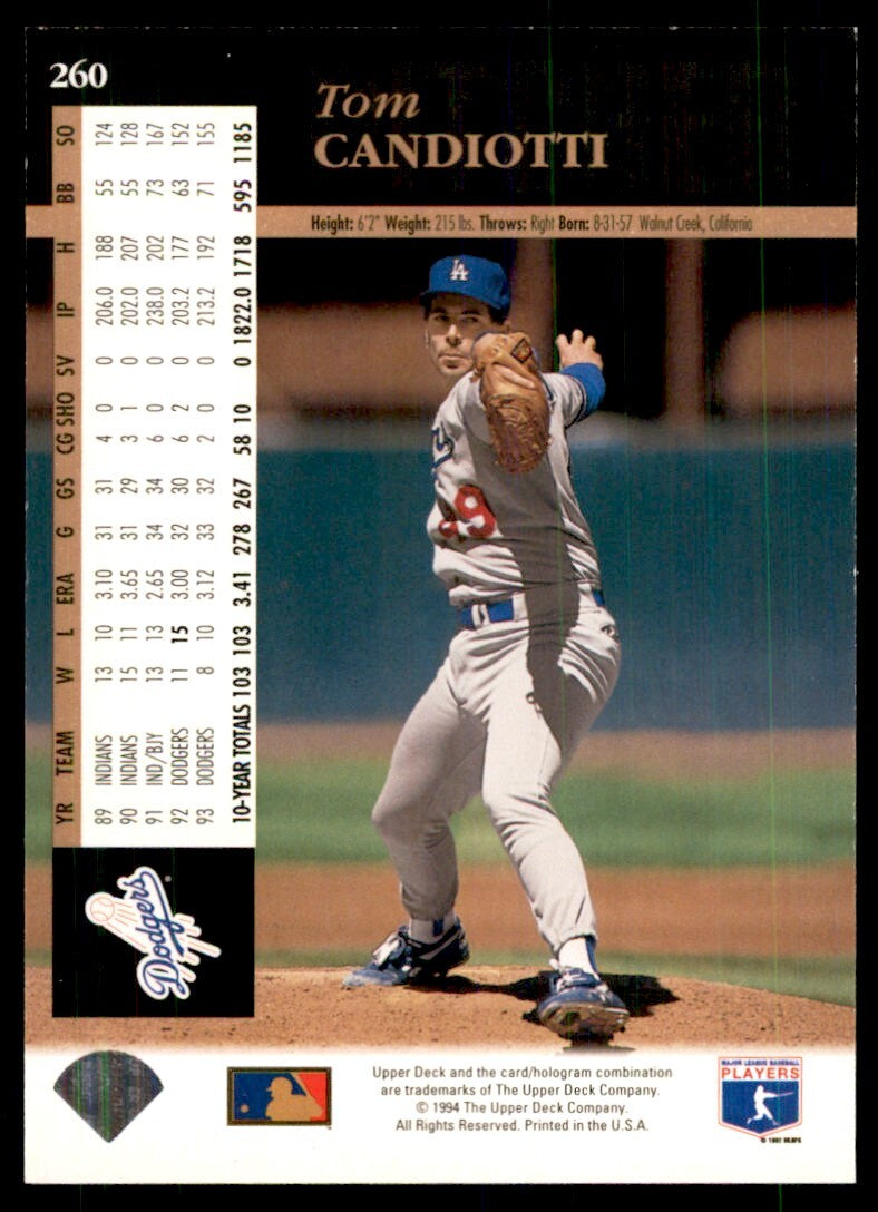 1994 Upper Deck Electric Diamond Candiotti Tom . Los Angeles Dodgers #260